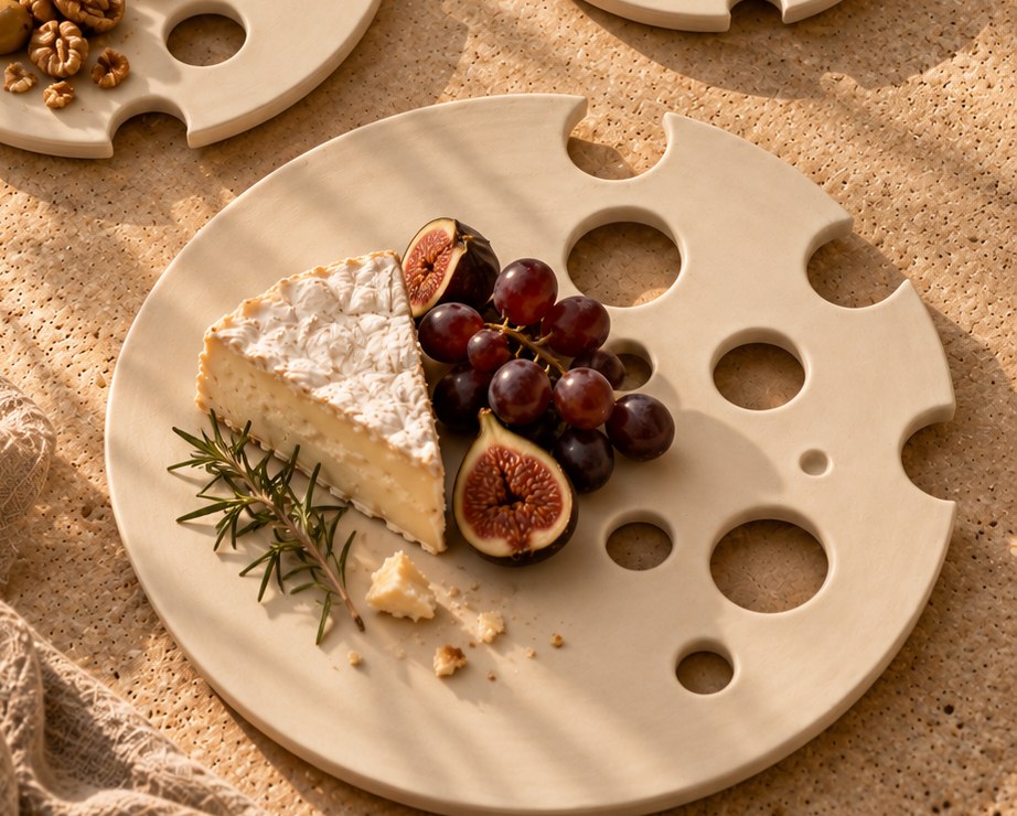 Groot serveerbord met kaas, vijgen en druiven